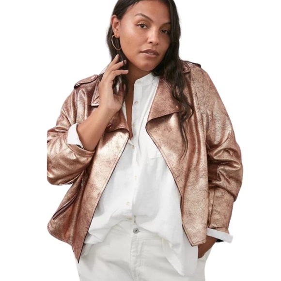 Anthropologie “Brisa” Gold Crackled Vegan Leather Moto Jacket - Women’s Size XL - Picture 3 of 12